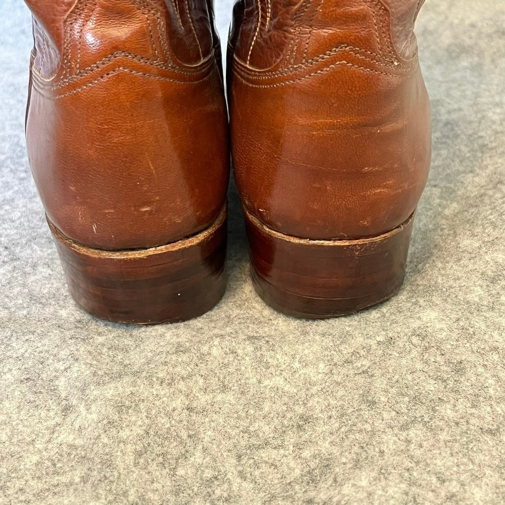 Vtg Lucchese San Antonio Cowboy Boots Mens 10D Shrunken Shoulder Leather Brown - Picture 6 of 16